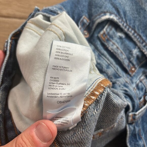 Free People We The Free Lasso Shorts Women's 27 Blue Denim Button Fly Distressed - Picture 6 of 9